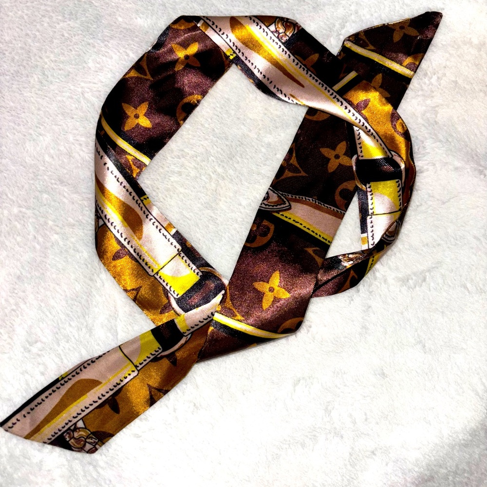 Scarf twilly - Gold and Brown Silk Scarf NWOT
